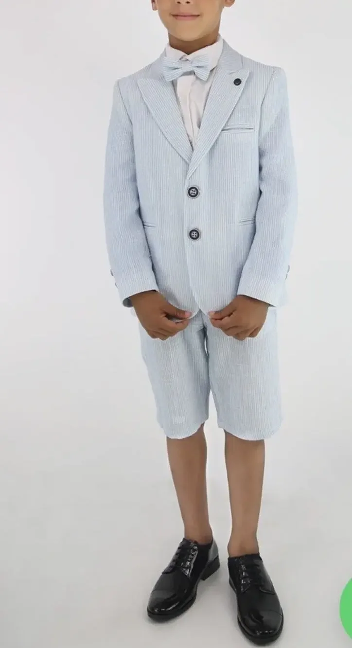 Beau Kid Seersucker Short Suit With Shirt Bow tie Belt Sz 2-3 NWT